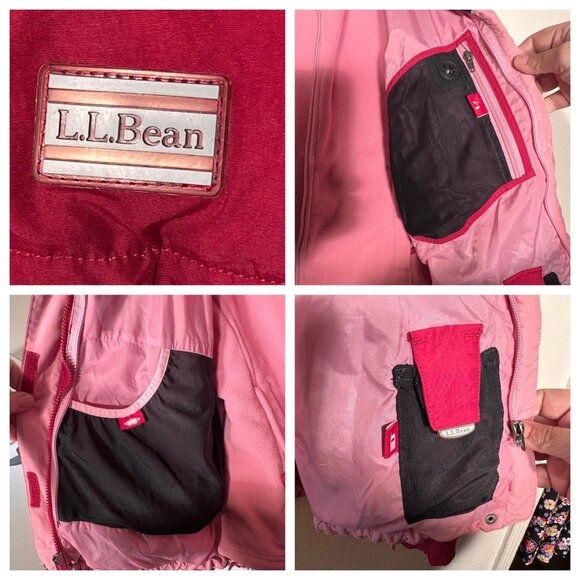 L.L.Bean M Red Pink Hooded Nylon Jacket Detachable Fleece Liner Water-Resistant - Picture 8 of 16